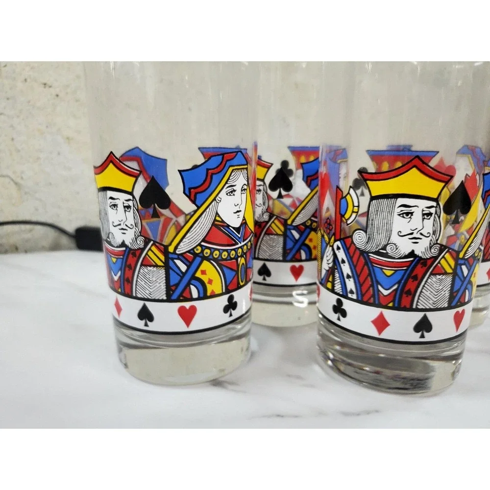 LIBBEY Poker Playing Card Suits‎ Kings/Queens Clear Glasses Set Of (4) Poker bar